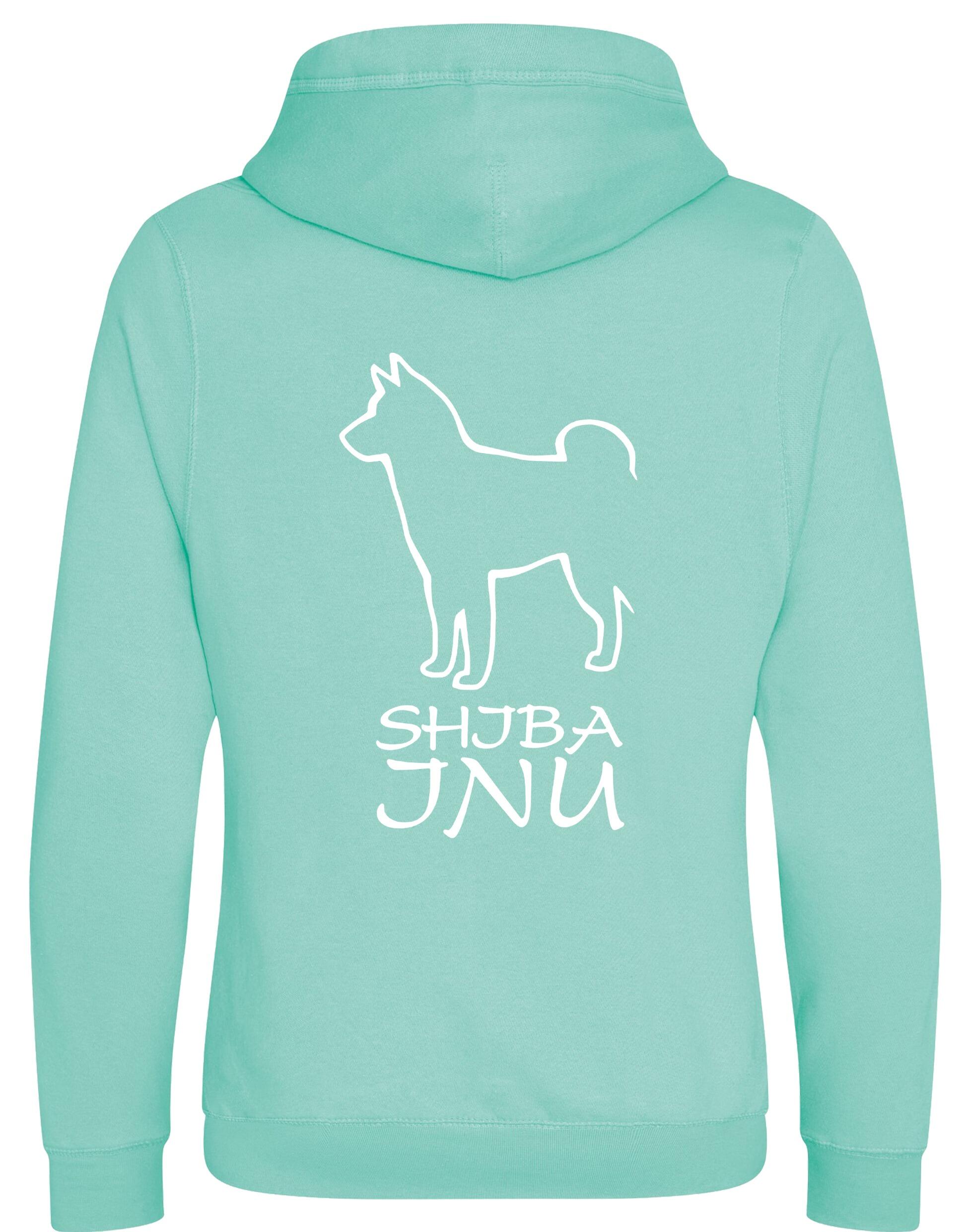 Unisex crossneck pullover hoodie with exclusive Shiba Inu artwork on the back, featuring a fleece-lined interior, kangaroo pocket, and ribbed cuffs – a cozy and stylish choice for breed lovers.