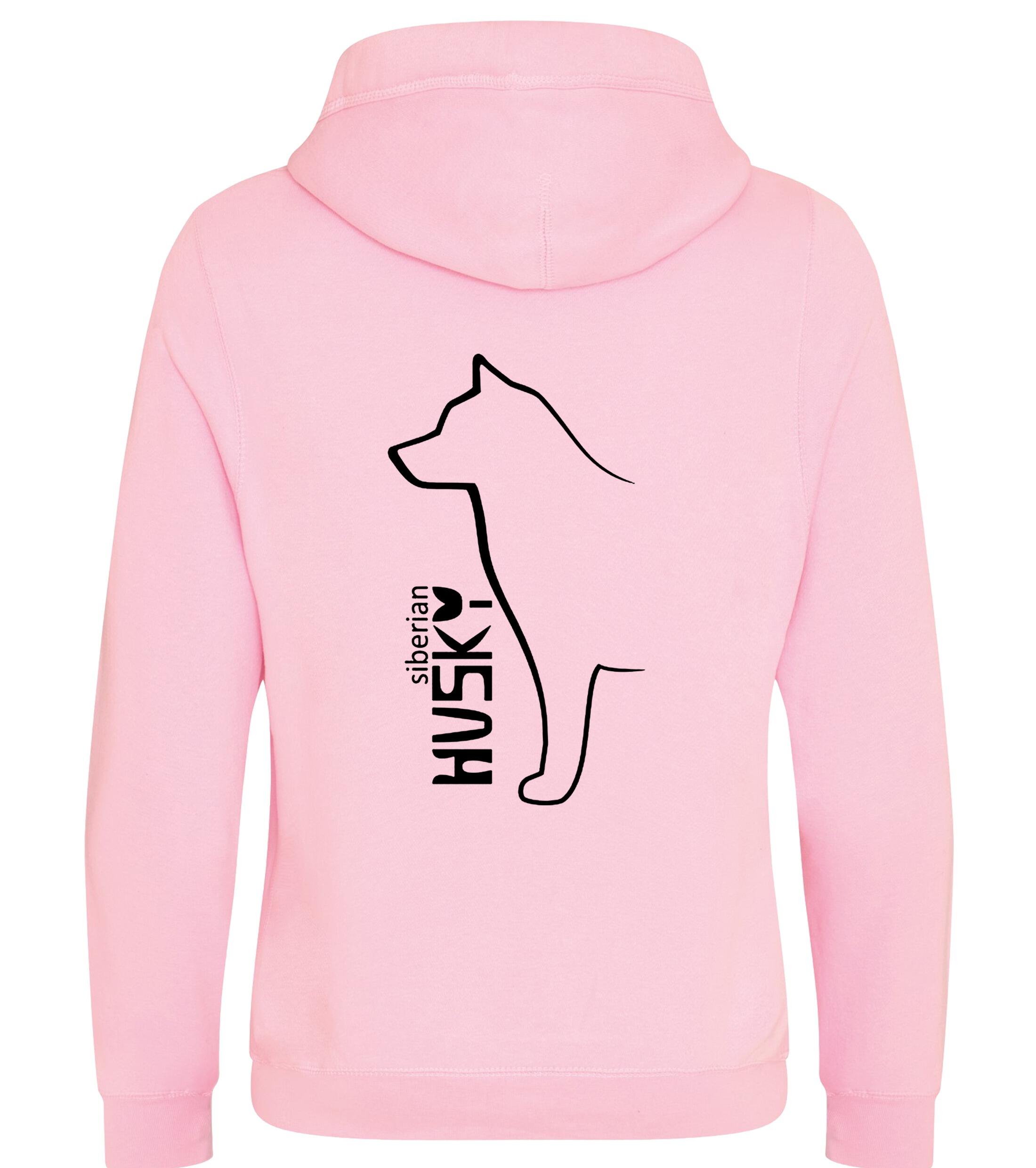 Unisex crossneck pullover hoodie featuring detailed Siberian Husky artwork on the back, made from heavy-blend fleece with a kangaroo pocket and ribbed cuffs—ideal for Husky enthusiasts seeking warmth and style.