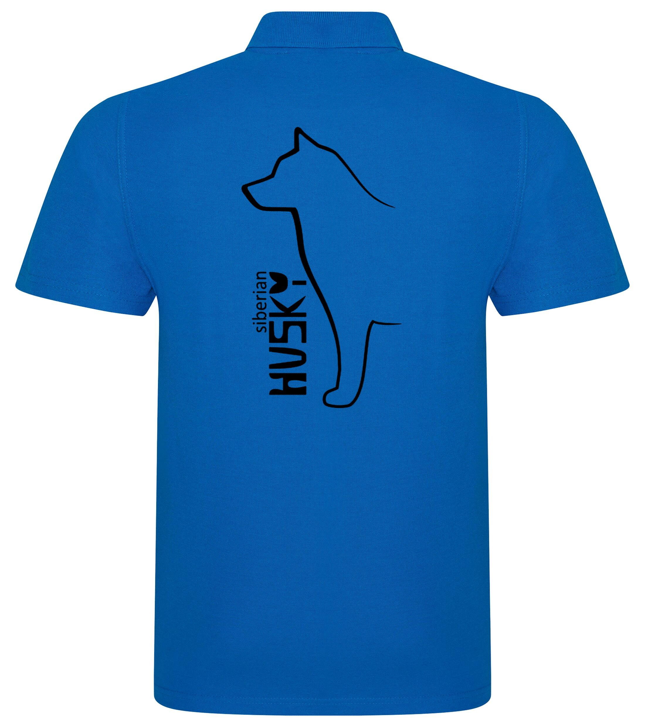 Unisex cotton polo shirt with exclusive Siberian Husky artwork on the back, designed in breathable fabric for all-day comfort—perfect for breed lovers, dog events, or casual wear.