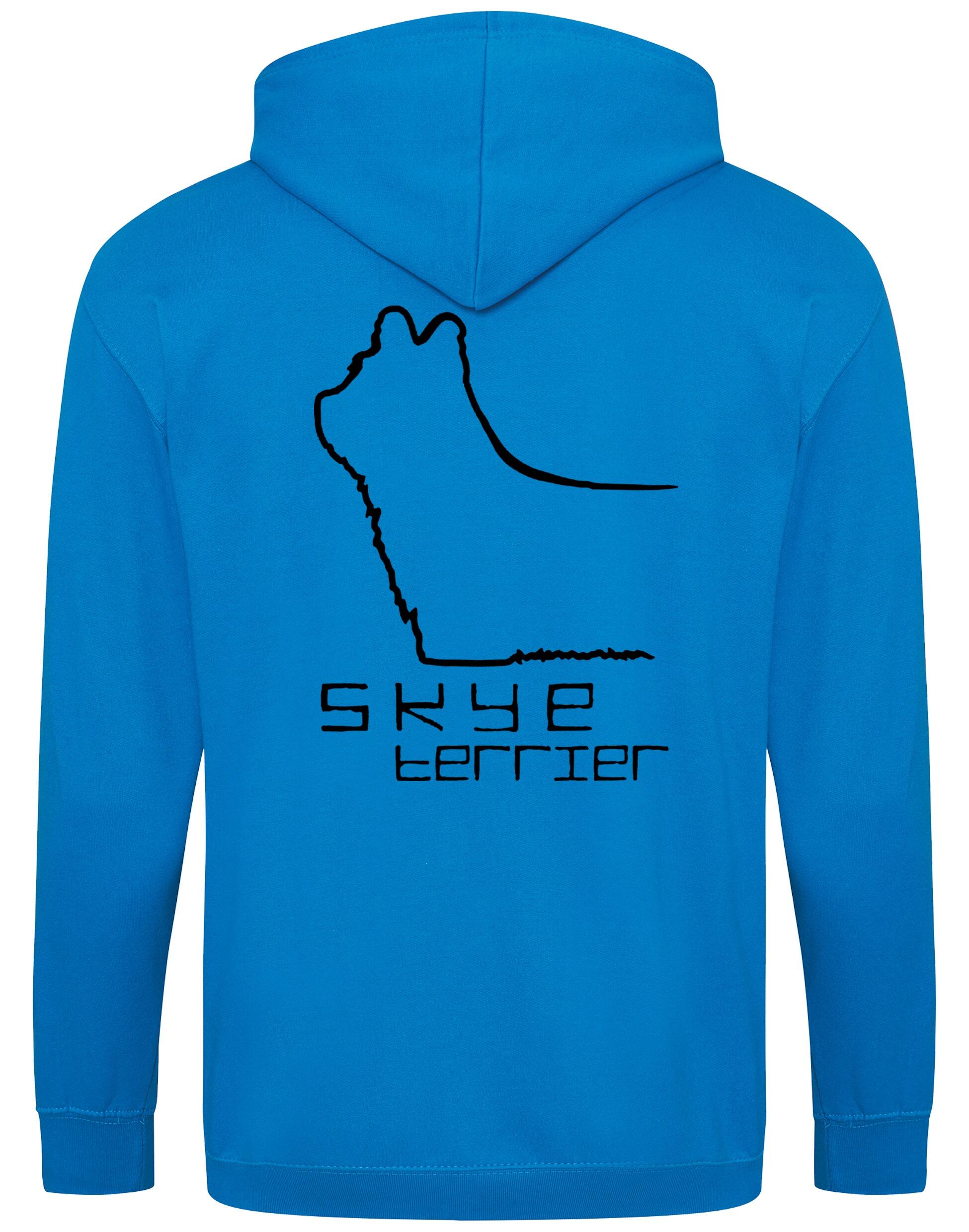 Unisex zipped hoodie with exclusive Skye Terrier design on the back and paw prints on the front, complete with double-fabric hood and front pockets. A warm, stylish piece for Skye Terrier lovers, perfect for dog shows, outdoor walks, or everyday comfort.