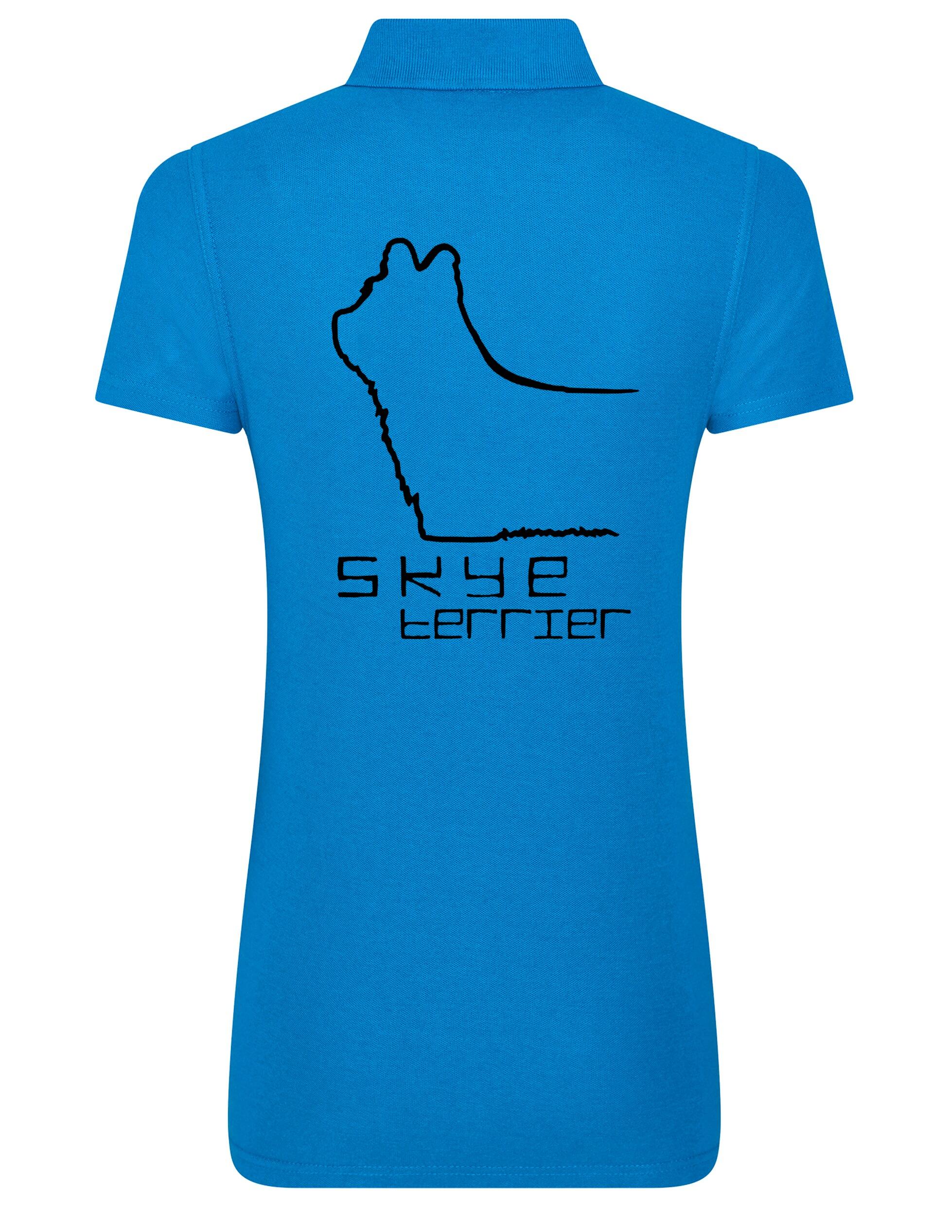 Women’s cotton polo featuring exclusive Skye Terrier artwork on the back. Soft and breathable with a flattering feminine fit, perfect for casual outings, dog shows, or breed club events.