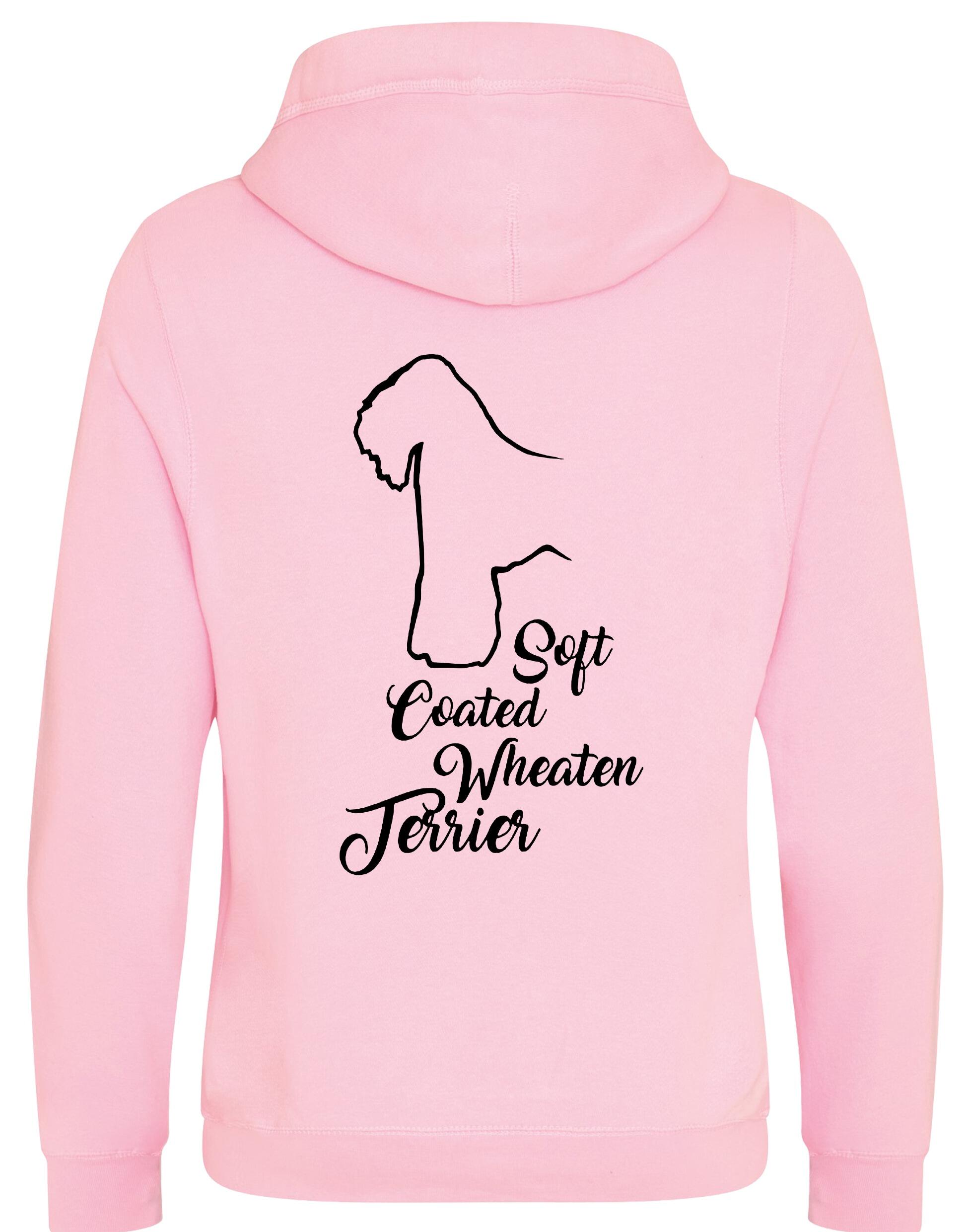 Unisex crossneck pullover hoodie with Soft Coated Wheaten Terrier artwork on the back, fleece-lined with kangaroo pocket