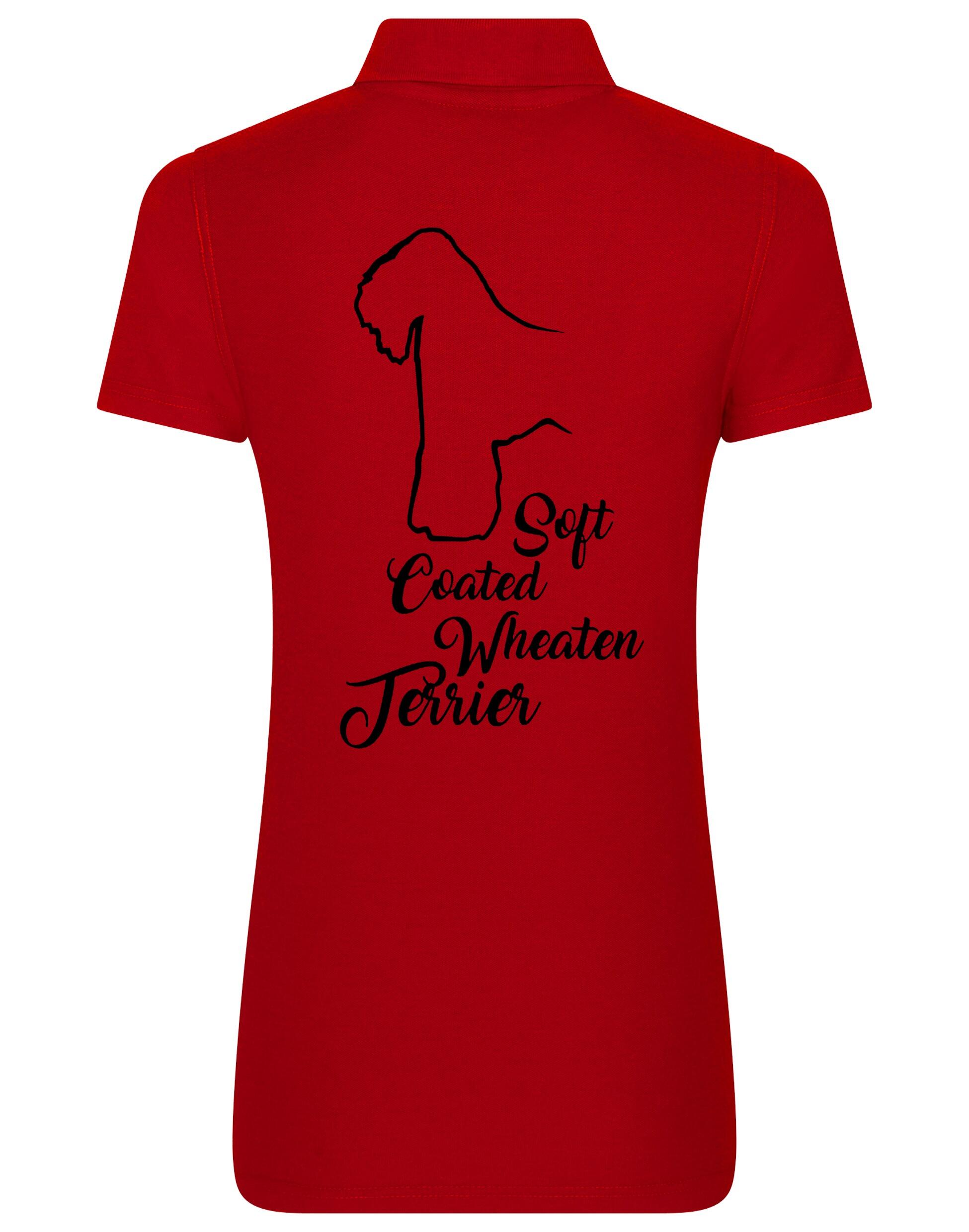 Women’s cotton polo shirt with Soft Coated Wheaten Terrier artwork on the back, breathable and flattering feminine fit