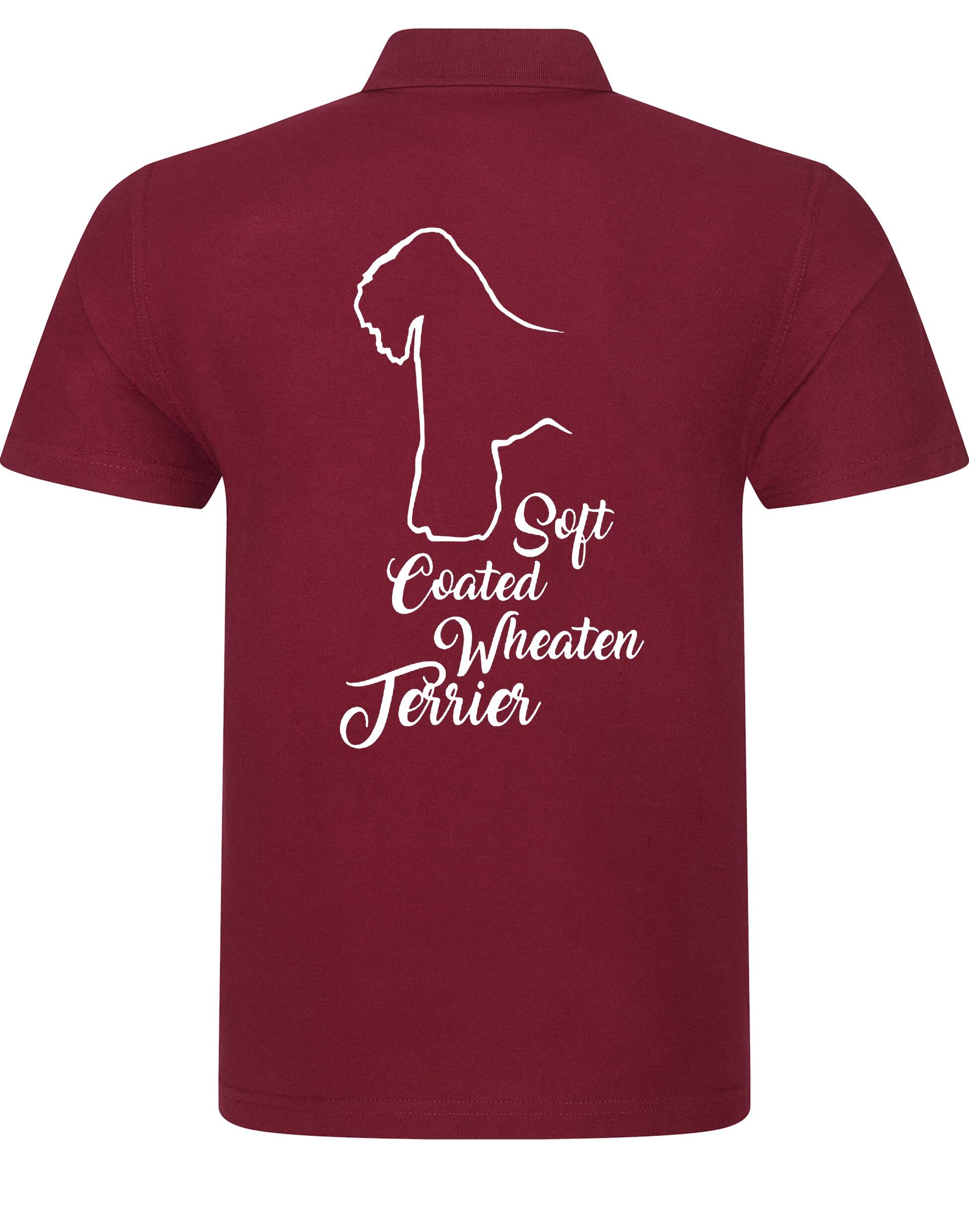 Unisex cotton polo shirt with Soft Coated Wheaten Terrier artwork on the back, lightweight and breathable with a relaxed fit