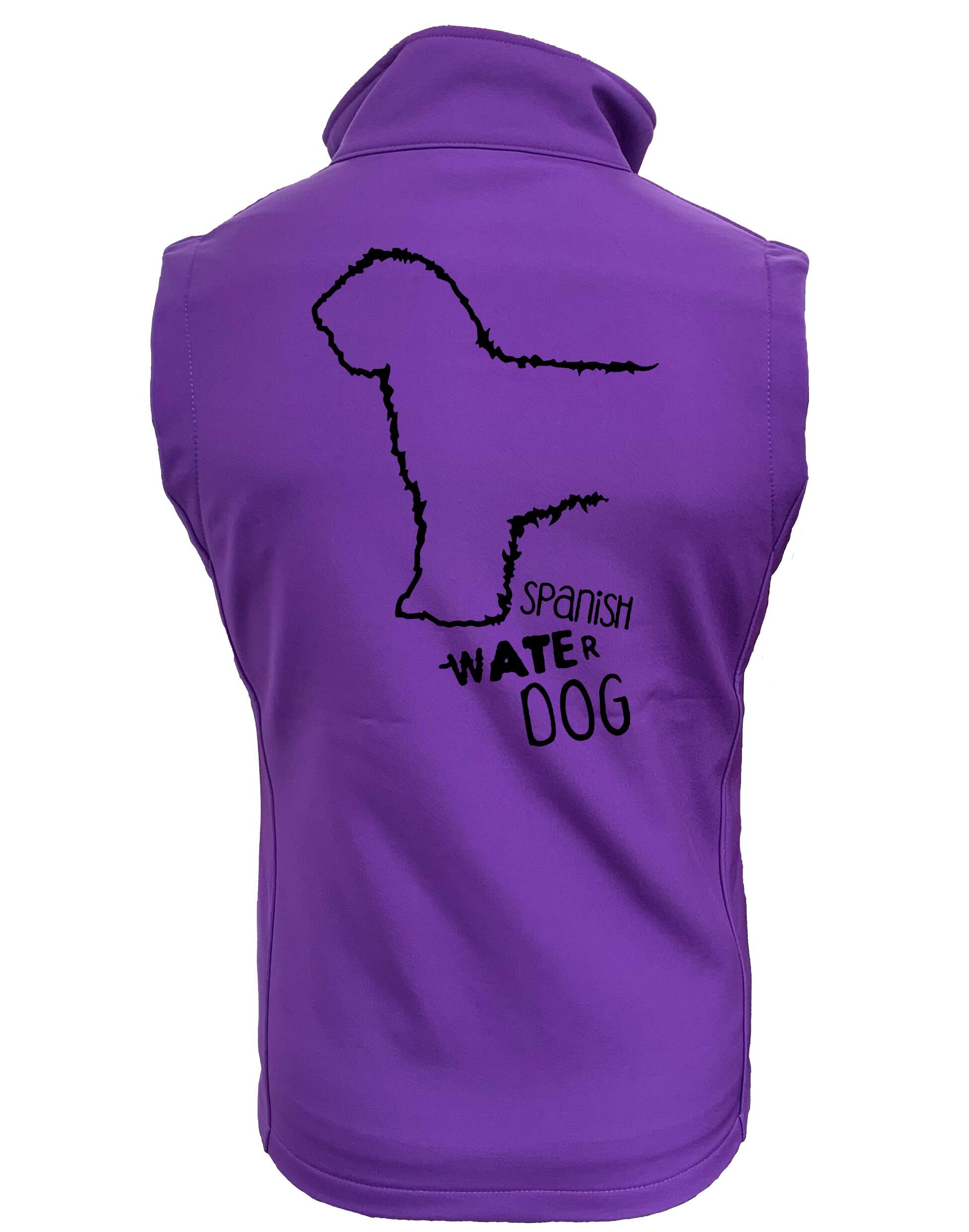 Unisex softshell gilet with Spanish Water Dog design on the back. Features water-resistant fabric, fleece lining, full-zip front, and side pockets—ideal for outdoor walks, breed events, or everyday layering.