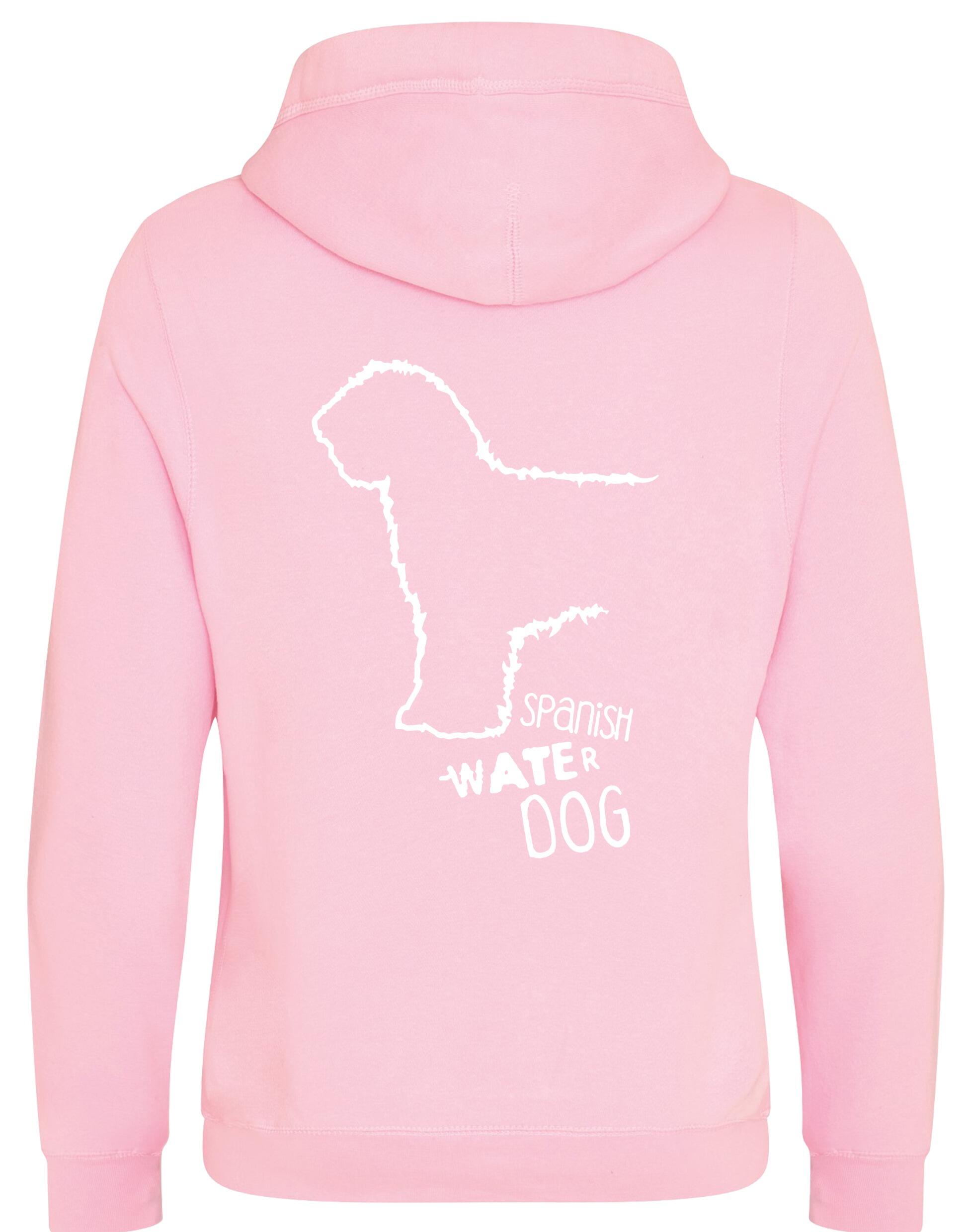 Unisex Crossneck Pullover Hoodie featuring exclusive Spanish Water Dog artwork on the back. Made from heavyweight fleece with a brushed interior, modern crossneck design, kangaroo pocket, and ribbed cuffs—ideal for stylish dog lovers.