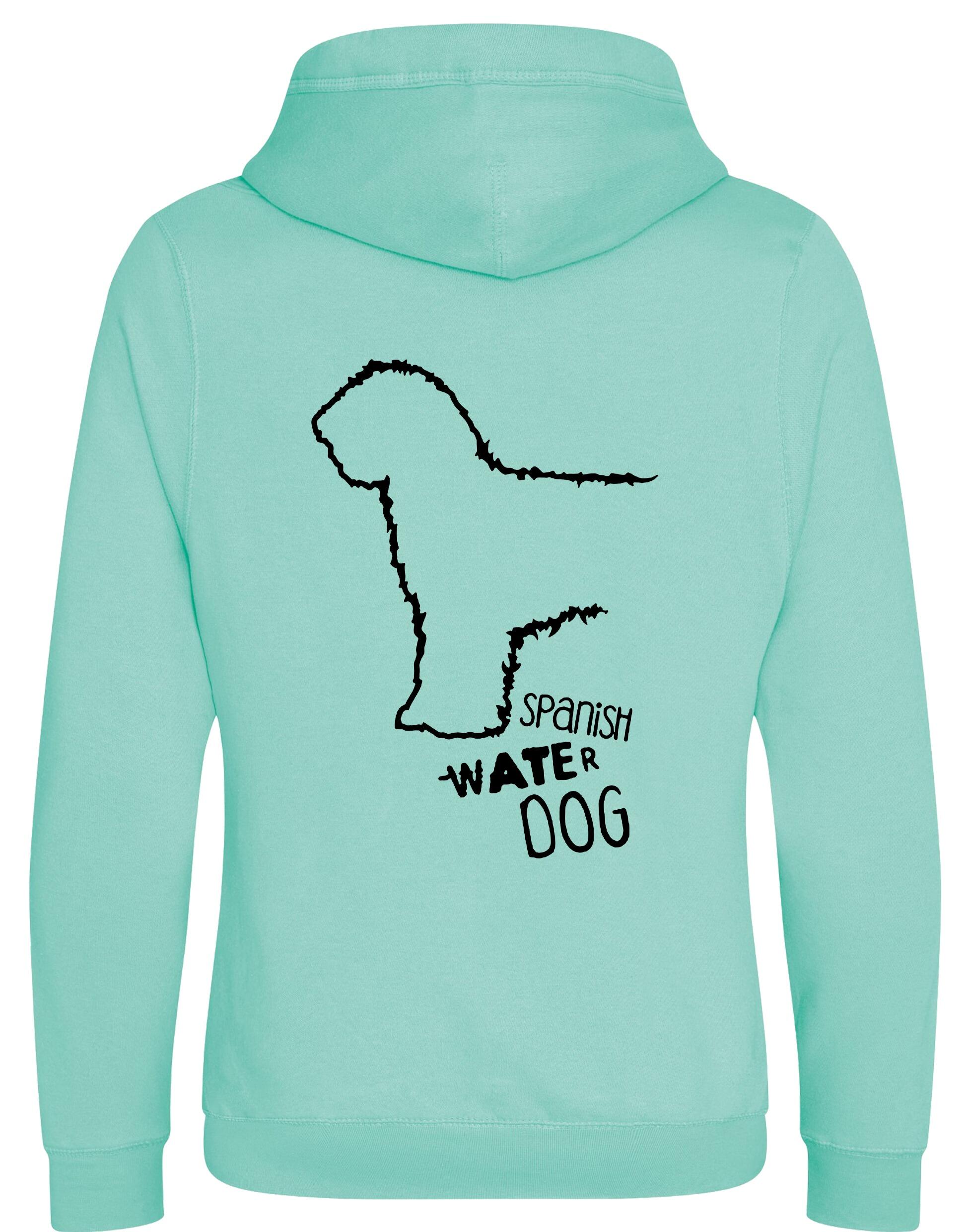 Unisex Crossneck Pullover Hoodie featuring exclusive Spanish Water Dog artwork on the back. Made from heavyweight fleece with a brushed interior, modern crossneck design, kangaroo pocket, and ribbed cuffs—ideal for stylish dog lovers.