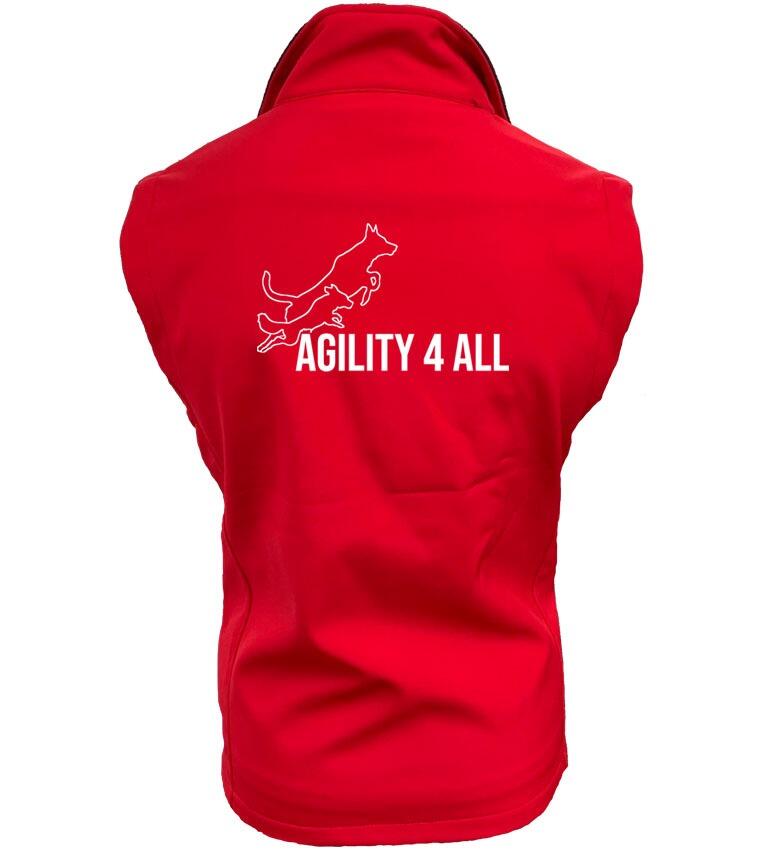 Agility 4 All Official Clothing - Red/Black Male Softshell Jacket Back Image - White Printed Logo