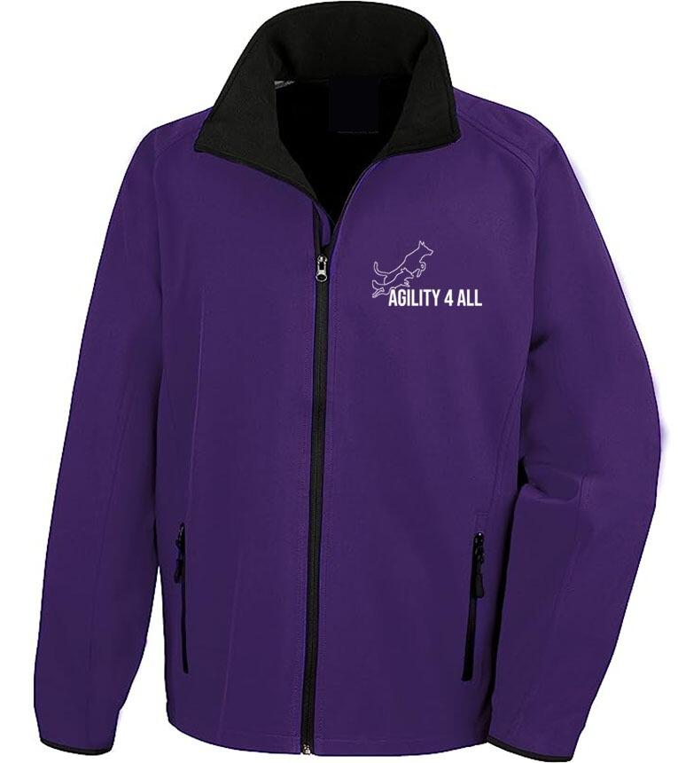 Agility 4 All Official Clothing - Purple Male Softshell Jacket Front Image - White Printed Logo