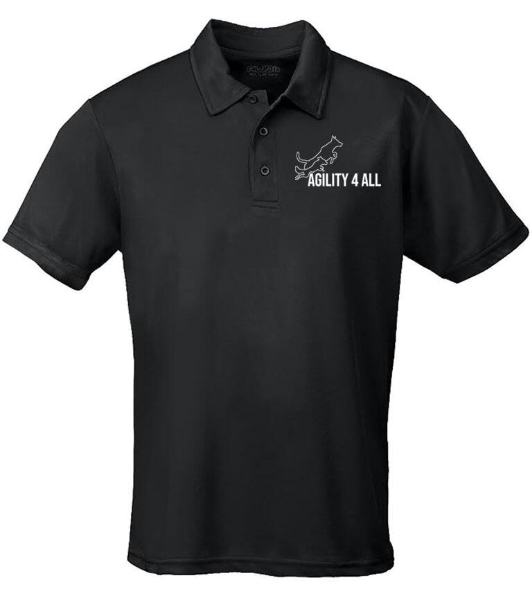 Agility 4 All Official Clothing - Black Unisex Cool Polo - White Printed Logo