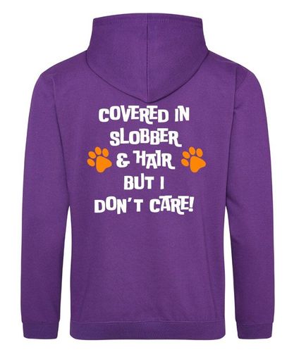 Covered In Slobber Design on a Purple Pullover Hoodie White print