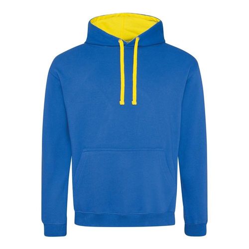 Contrast Plain Pullover Hoodie Royal/Yellow