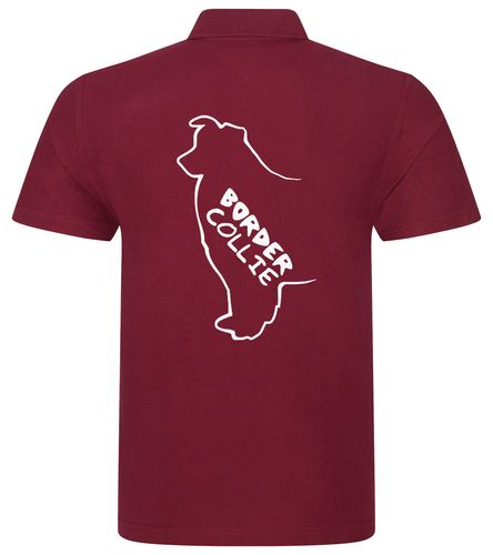 Unisex Border Collie Polo Shirt Burgundy (White)