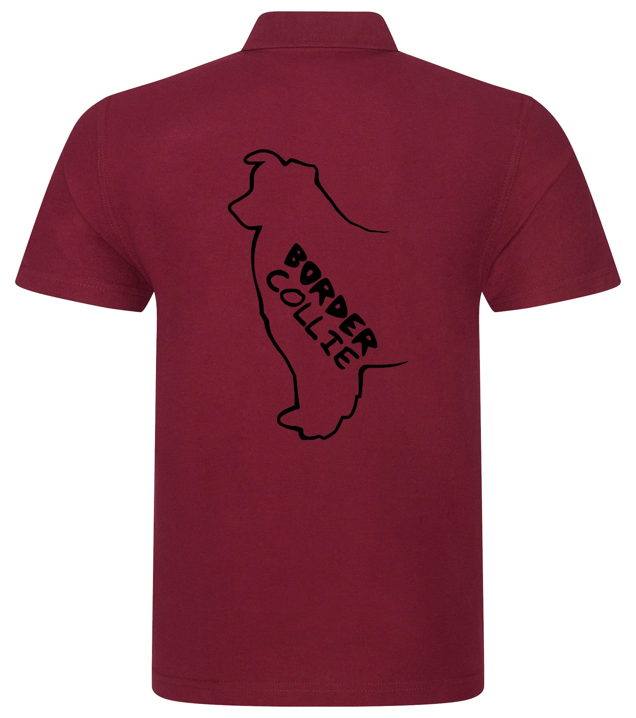 Unisex Border Collie Polo Shirt Burgundy (Black)