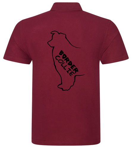 Unisex Border Collie Polo Shirt Burgundy (Black)