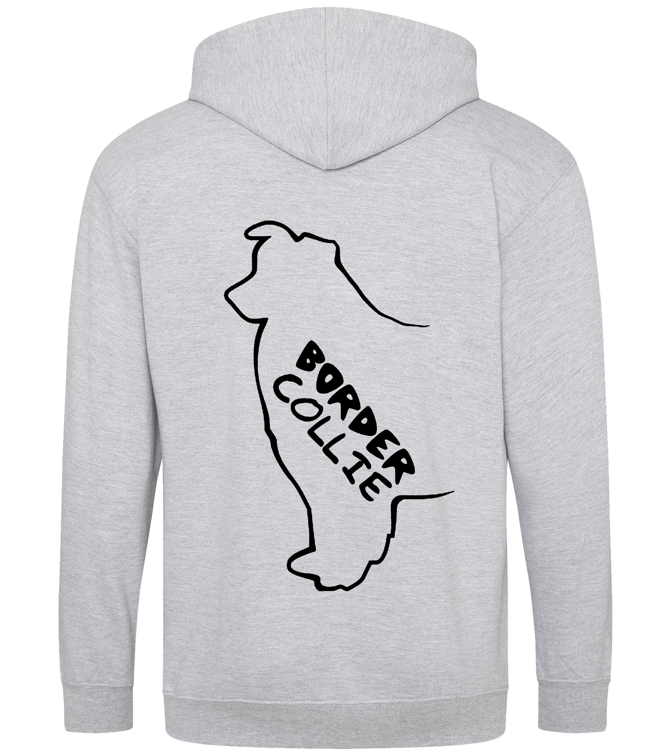 Unisex Border Collie Zipped Hoodie Heather Grey (Black)