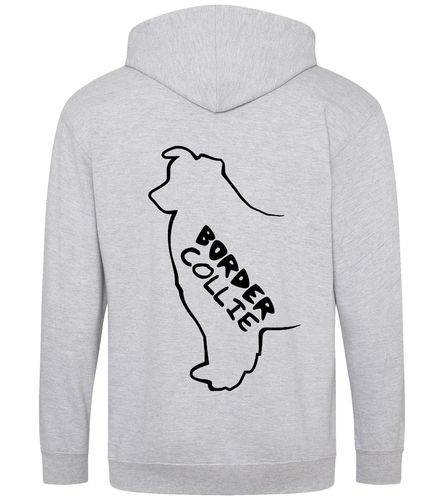 Unisex Border Collie Zipped Hoodie Heather Grey (Black)