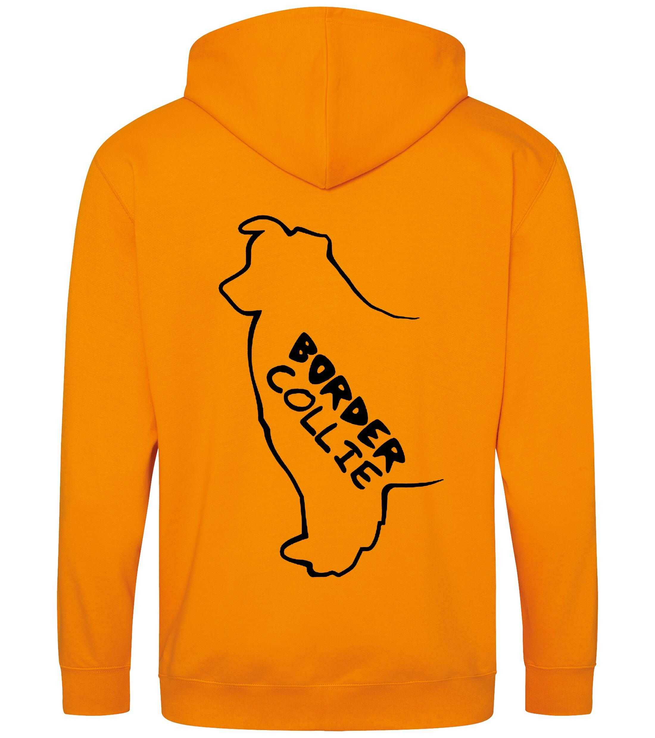 Unisex Border Collie Zipped Hoodie Orange Crush (Black)