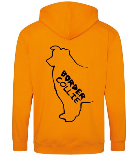 Unisex Border Collie Zipped Hoodie Orange Crush (Black)