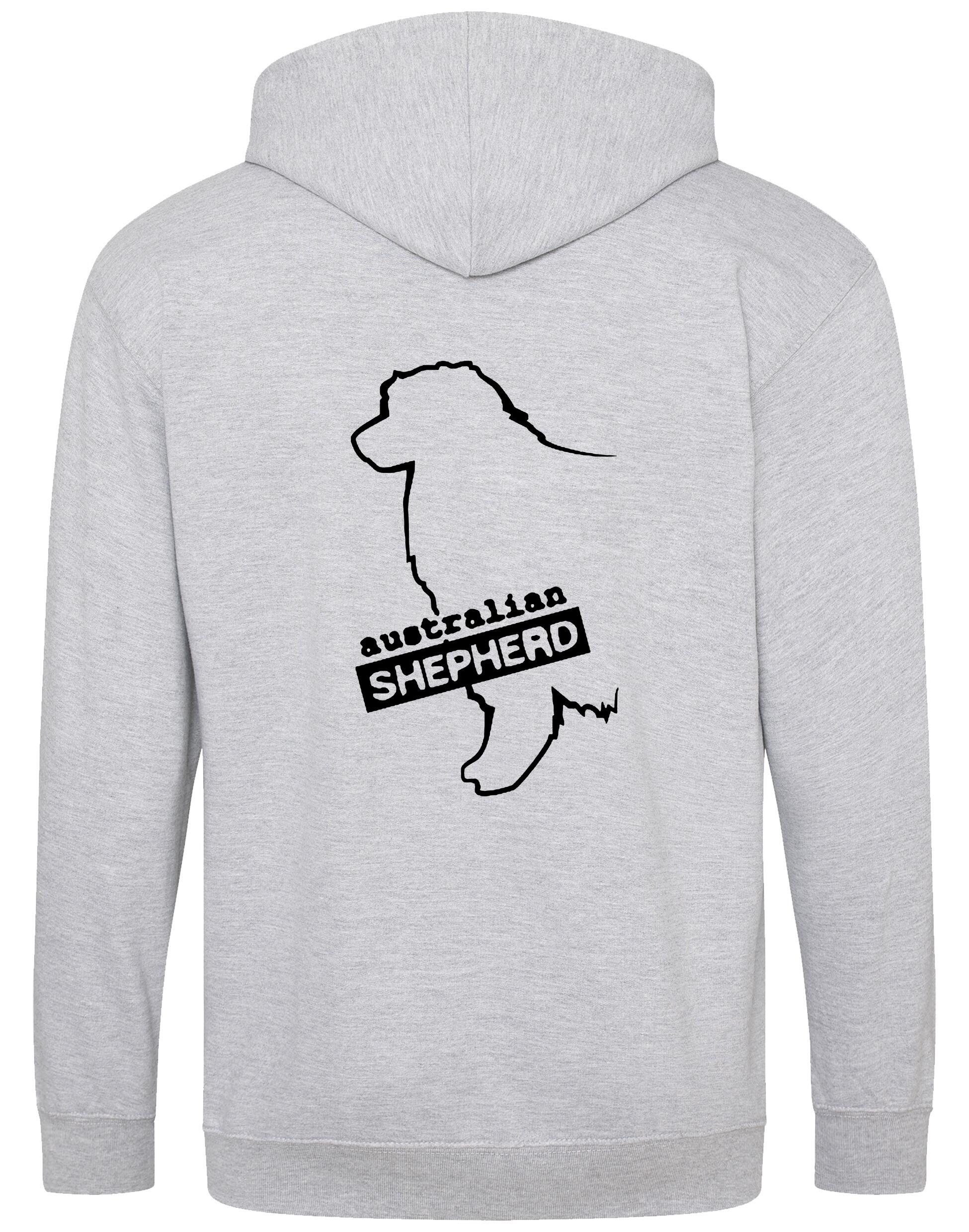 Unisex Australian Shepherd Zipped Hoodie Heather Grey (Black)