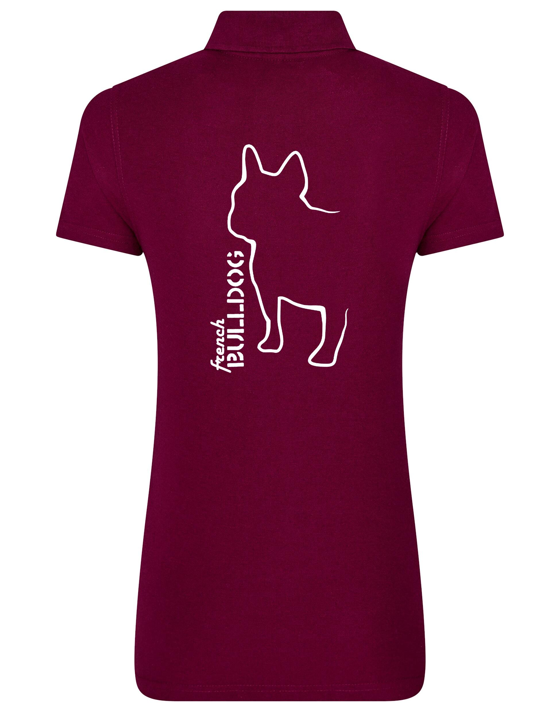 Female French Bulldog (Outline) Polo Shirt Burgundy (White)