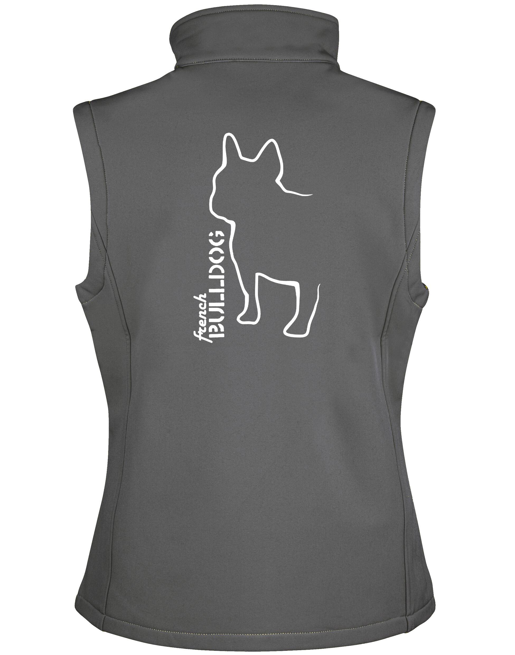 Unisex French Bulldog (Outline) Softshell Gilet Charcoal (White)