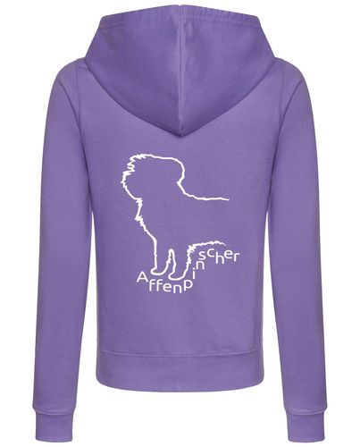 Female Affenpinscher Zipped Hoodie Lavender (White)