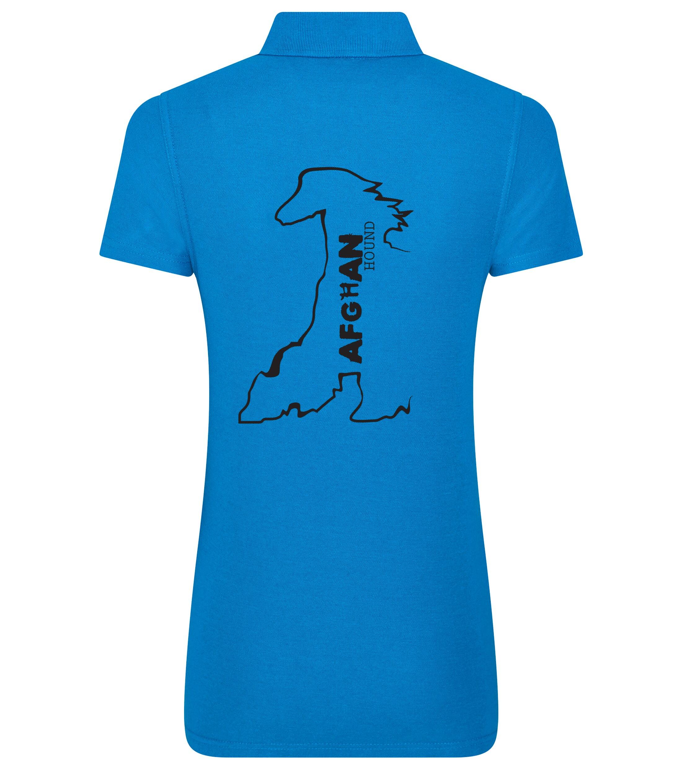 Female Afghan Hound Polo Shirt Sapphire Blue (Black)