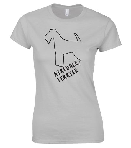 Female Airedale Terrier Roundneck T-Shirt Sports Grey (Black)