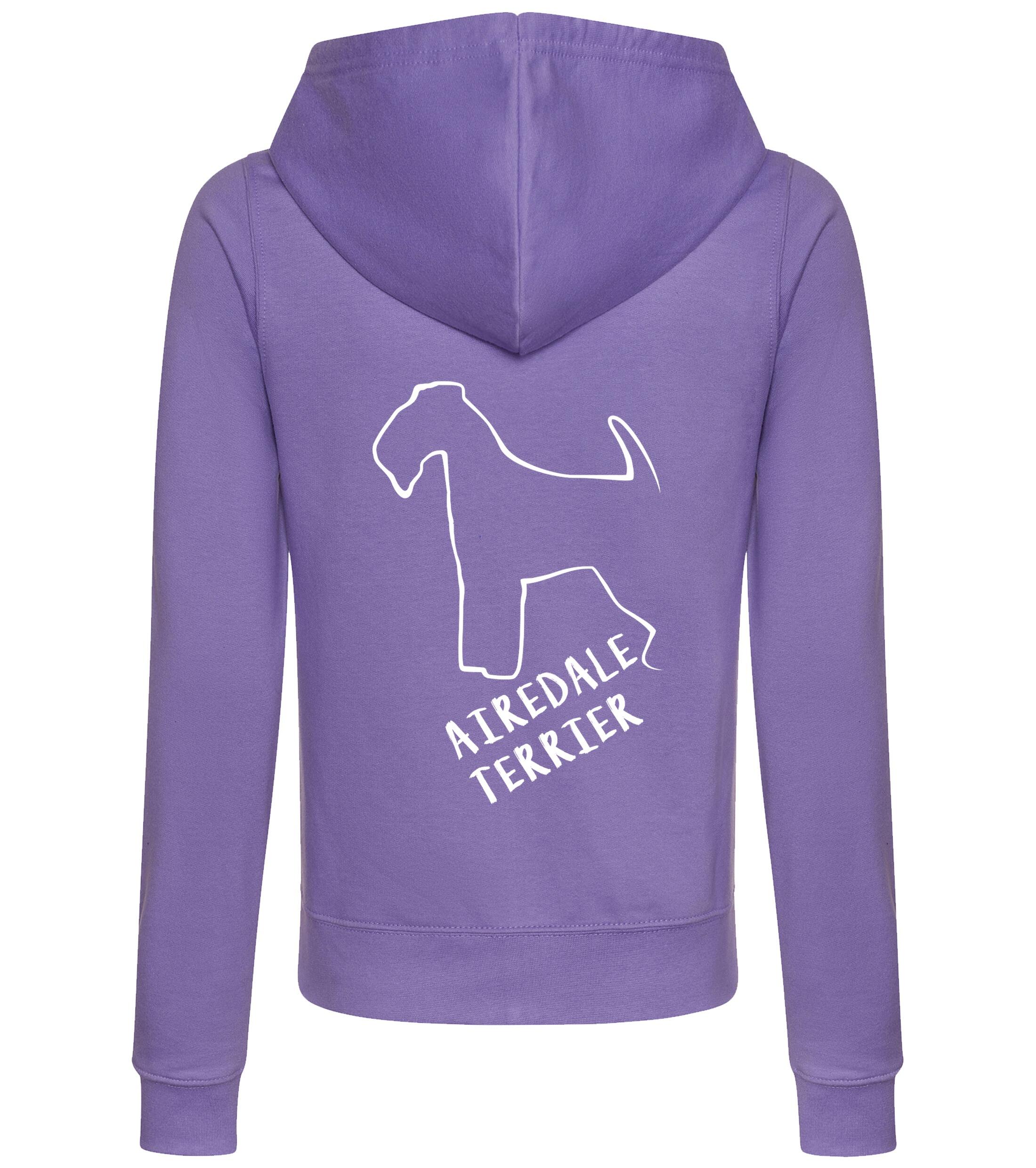 Female Airedale Terrier Zipped Hoodie Lavender (White)