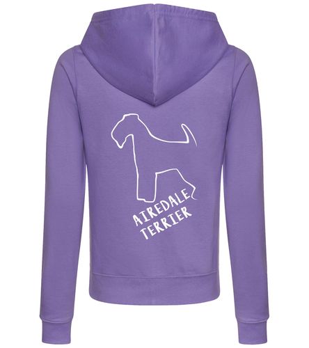 Female Airedale Terrier Zipped Hoodie Lavender (White)