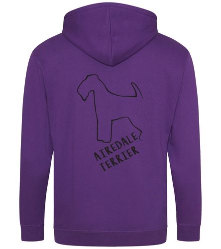 Unisex Airedale Terrier Zipped Hoodie Purple (Black)