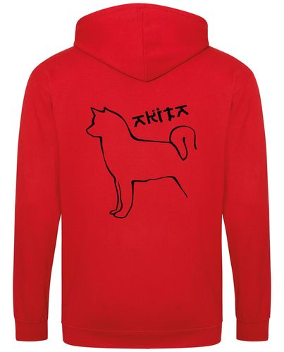 Unisex Akita Zipped Hoodie Red (Black)
