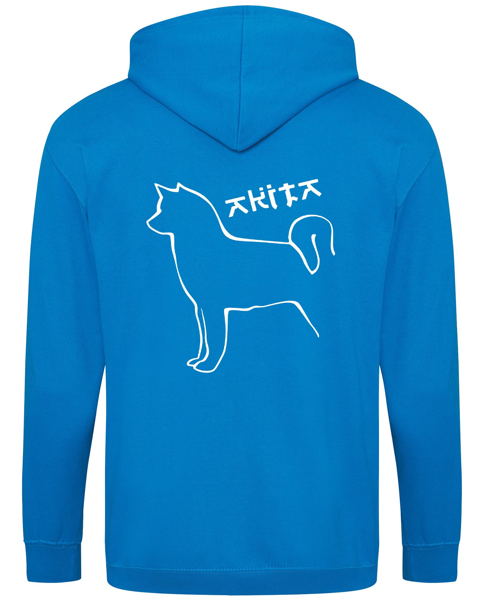 Unisex Akita Zipped Hoodie Sapphire Blue (White)