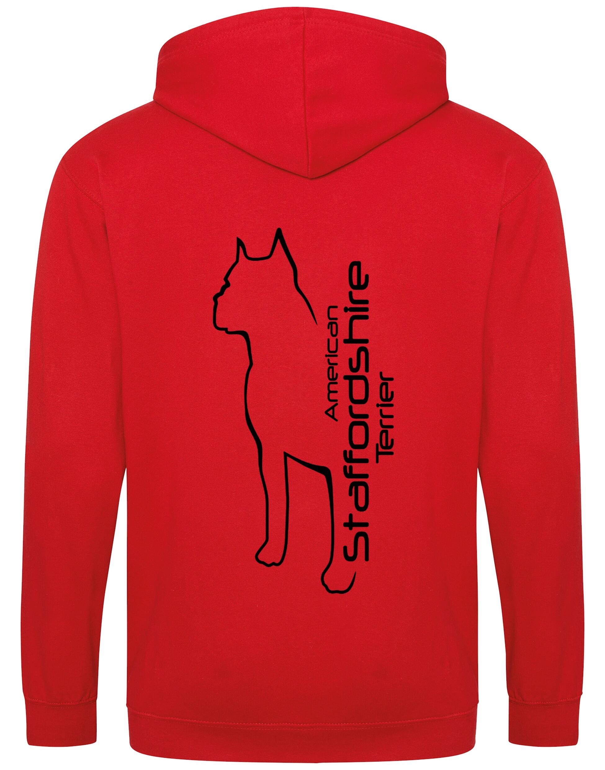 Unisex American Staffordshire Terrier Zipped Hoodie Red (Black)