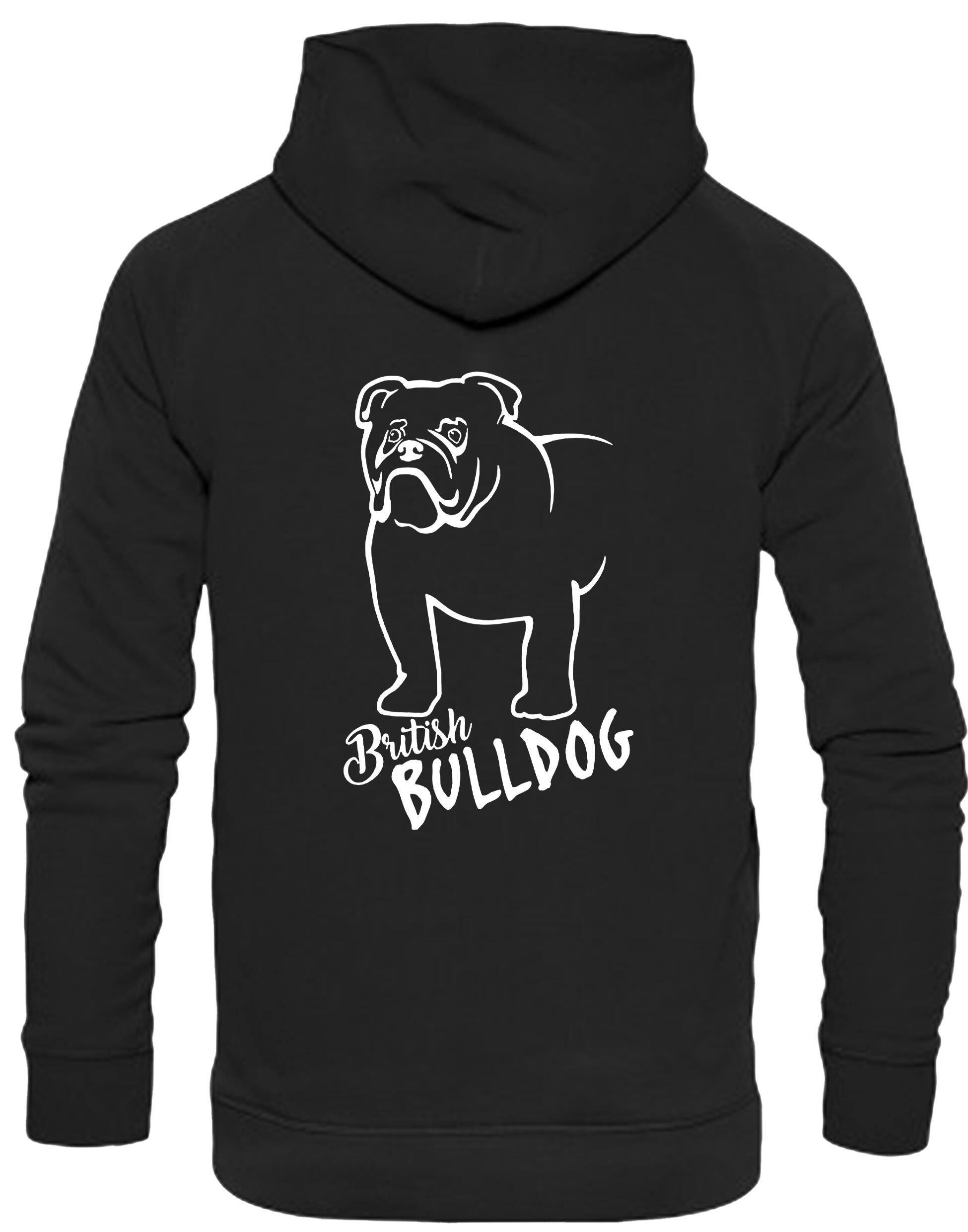 Unisex British Bulldog Pullover Hoodie Black (White)