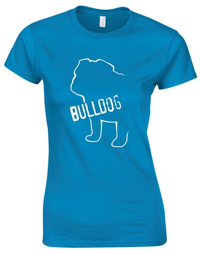 Female Bulldog (Body Design) Roundneck T-Shirt Sapphire Blue (White)