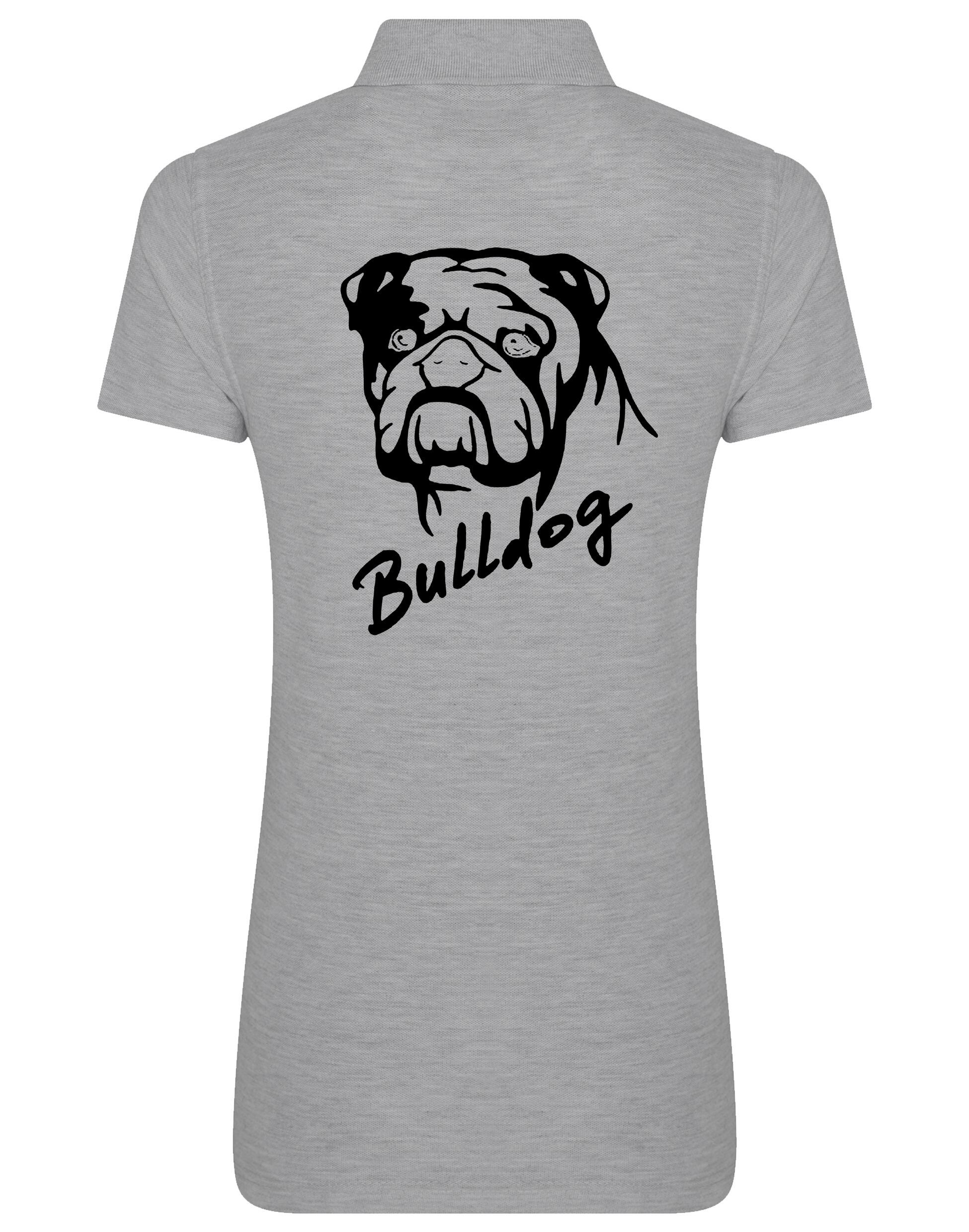 Female Bulldog (Head Design) Polo Shirt Heather Grey (Black)
