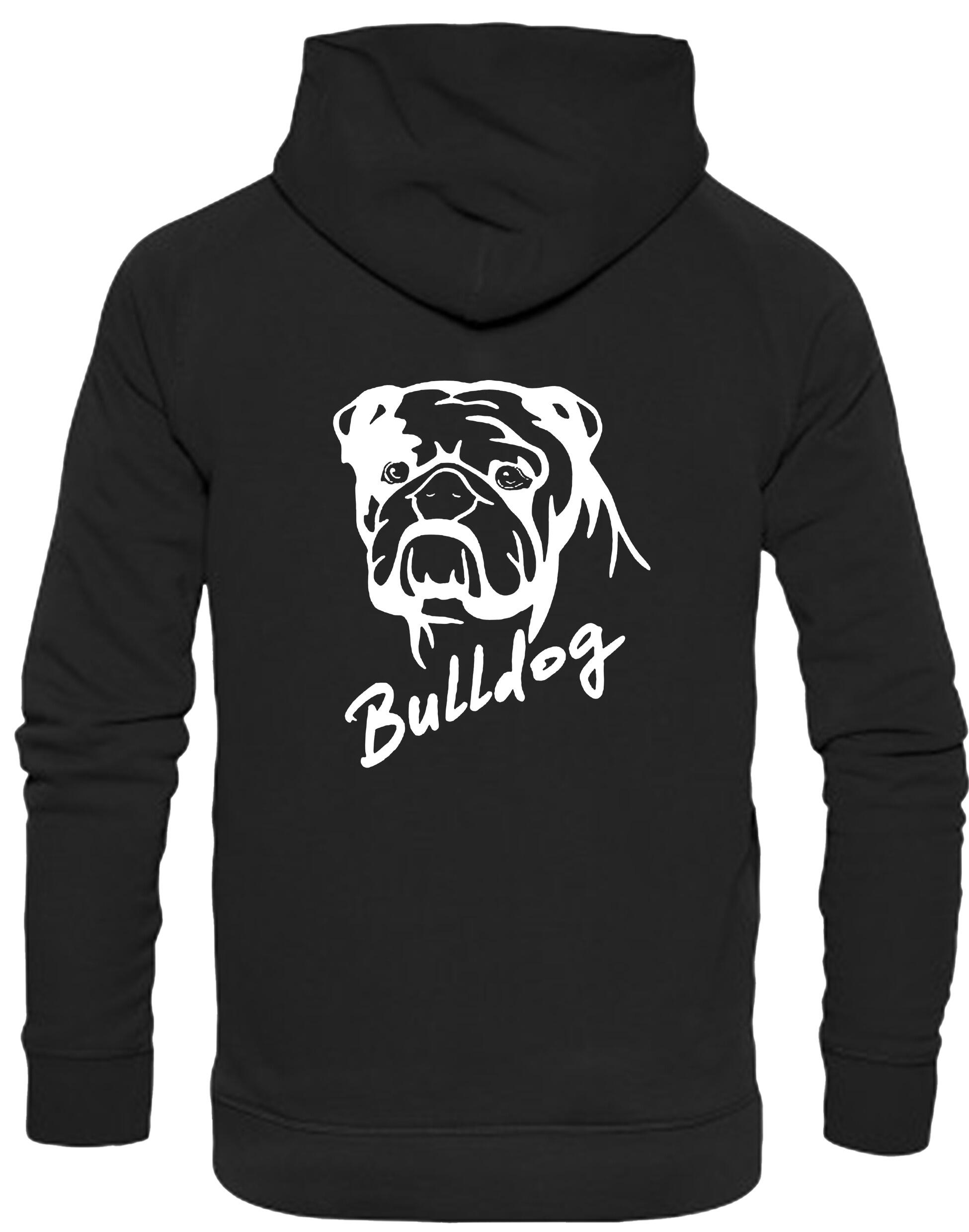 Unisex Bulldog (Head Design) Pullover Hoodie Black (White)