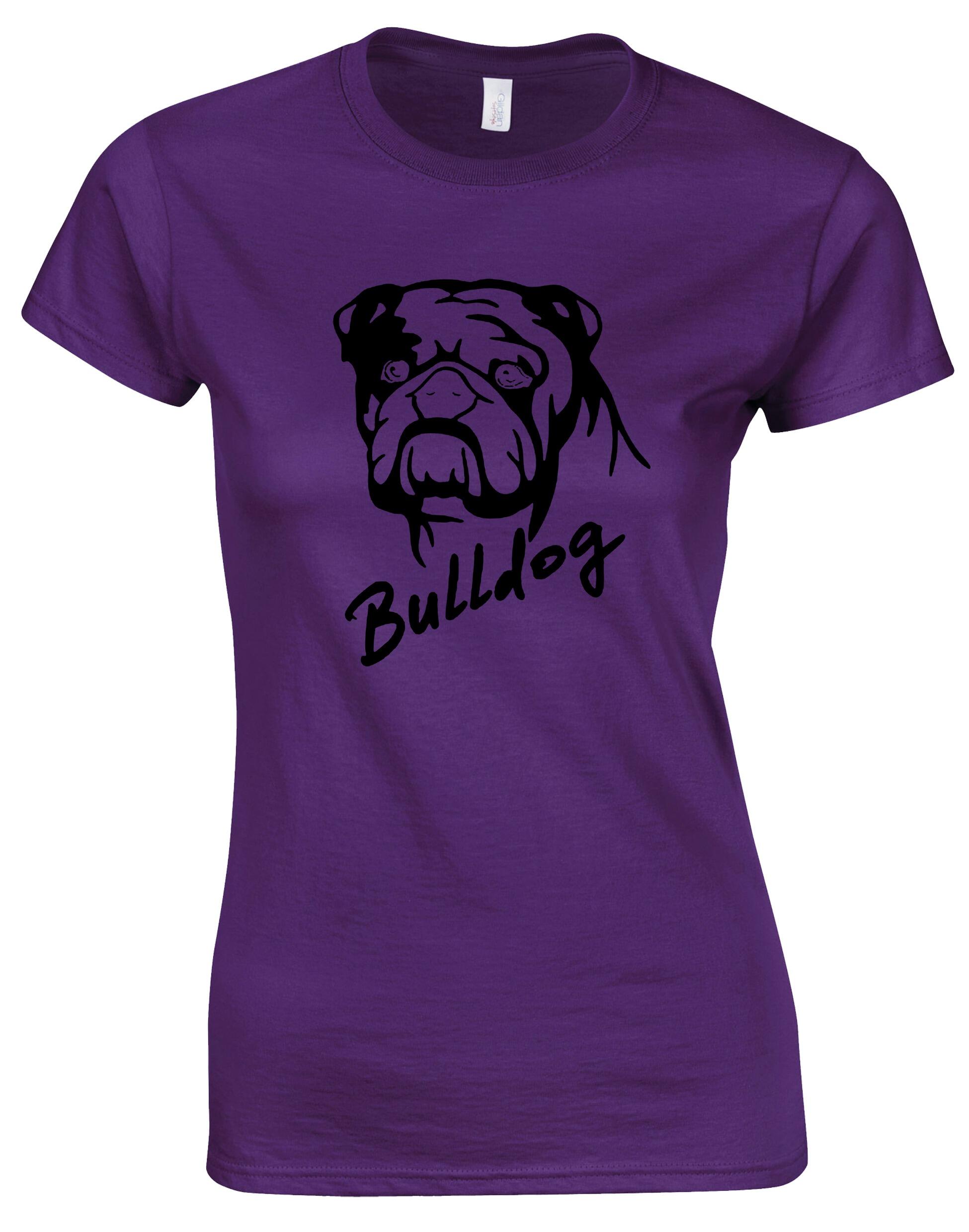 Female Bulldog (Head Design) Roundneck T-Shirt Purple (Black)