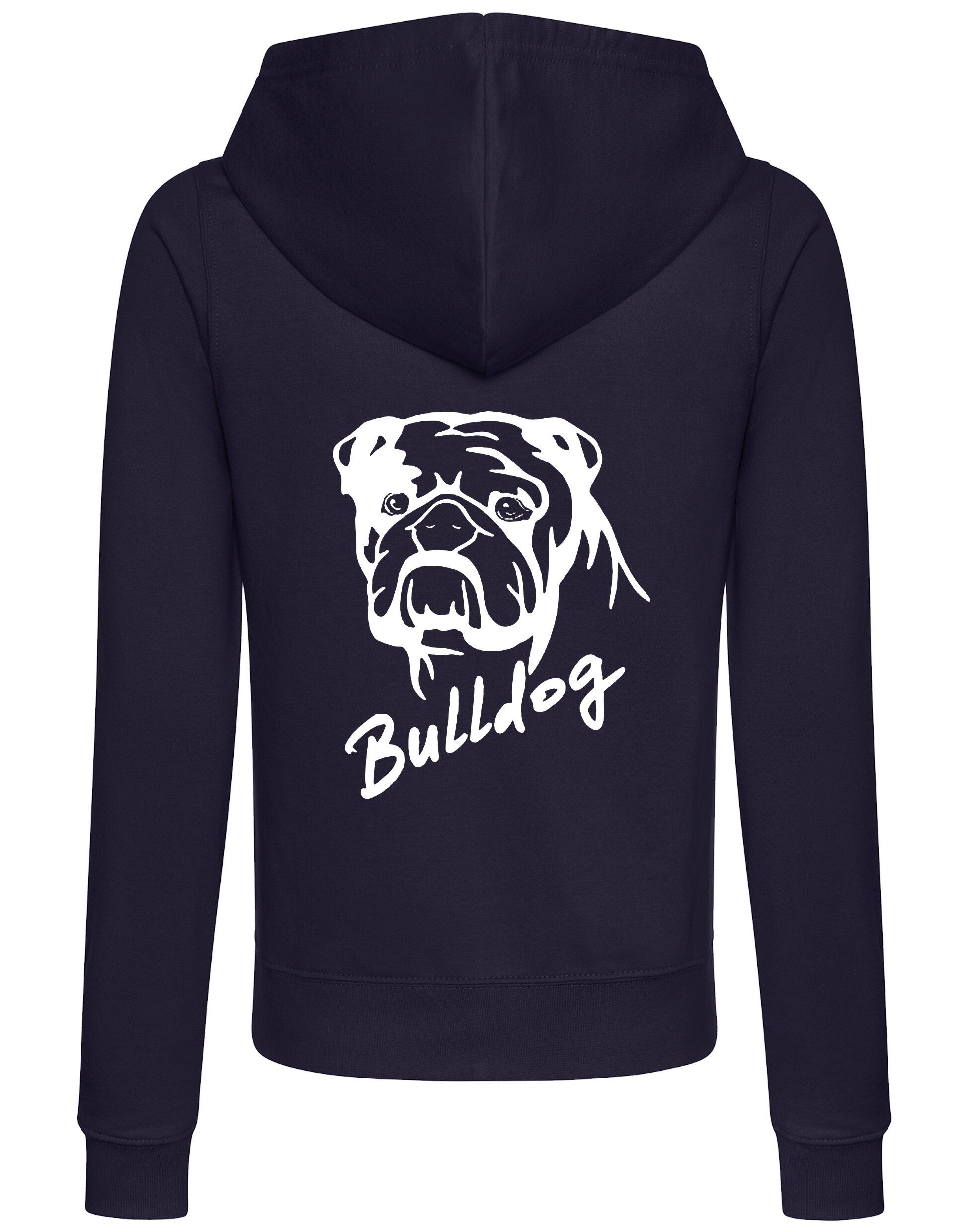 Female Bulldog (Head Design) Zipped Hoodie French Navy (White)