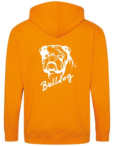 Unisex Bulldog (Head Design) Zipped Hoodie Orange Crush (White)