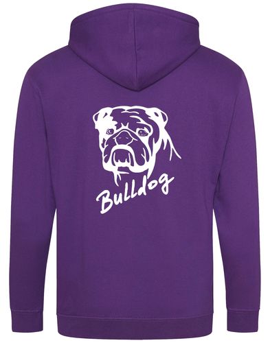 Unisex Bulldog (Head Design) Zipped Hoodie Purple (White)