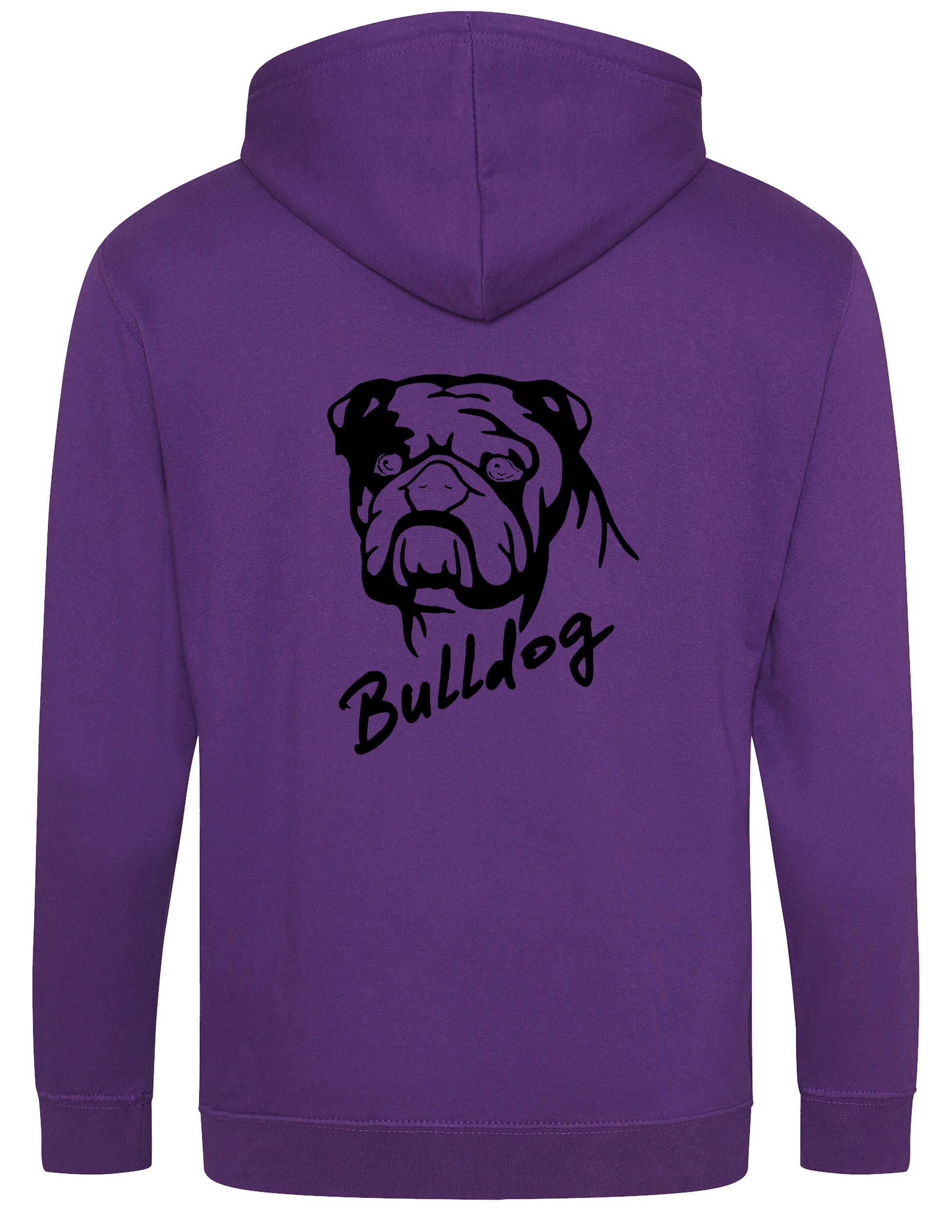 Unisex Bulldog (Head Design) Zipped Hoodie Purple (Black)