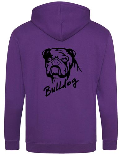 Unisex Bulldog (Head Design) Zipped Hoodie Purple (Black)