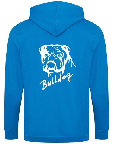 Unisex Bulldog (Head Design) Zipped Hoodie Sapphire Blue (White)