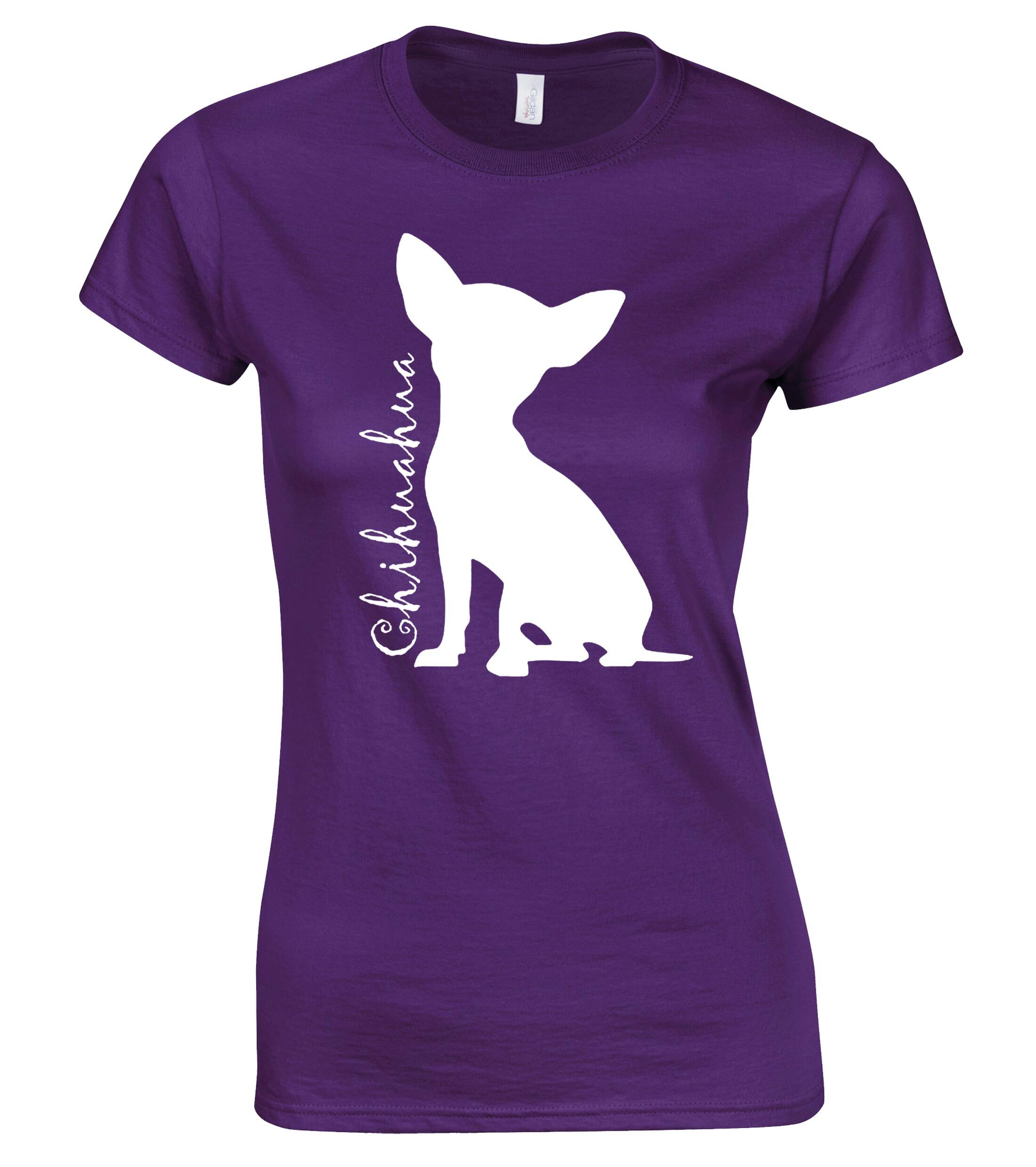 Female Roundneck T-shirt with Chihuahua Silhouette Design – Stylish and Comfortable for Chihuahua Lovers