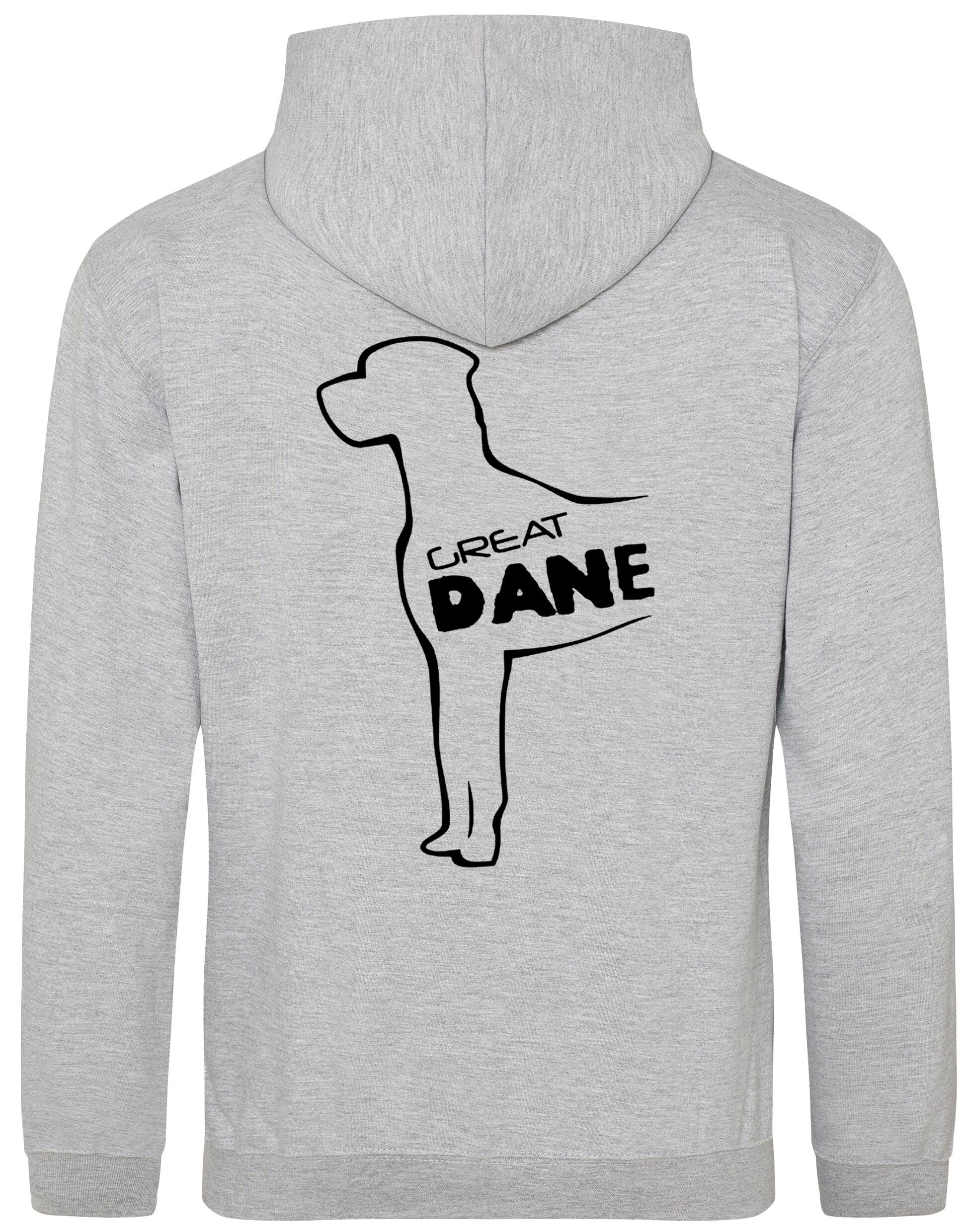Pullover hoodie featuring exclusive Great Dane artwork, crafted from heavy-blend fabric with fleece lining, kangaroo pocket, and customizable design options.