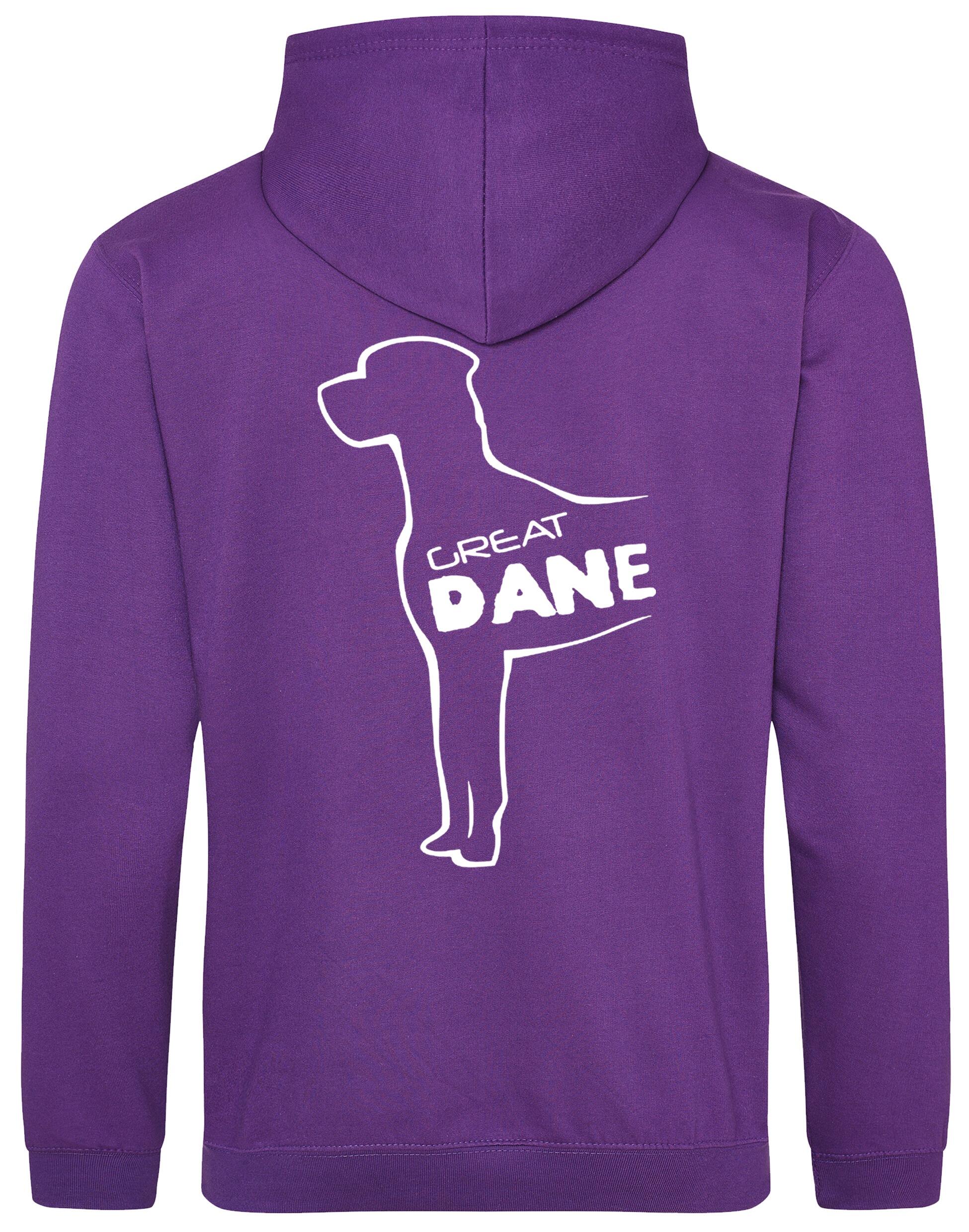 Pullover hoodie featuring exclusive Great Dane artwork, crafted from heavy-blend fabric with fleece lining, kangaroo pocket, and customizable design options.