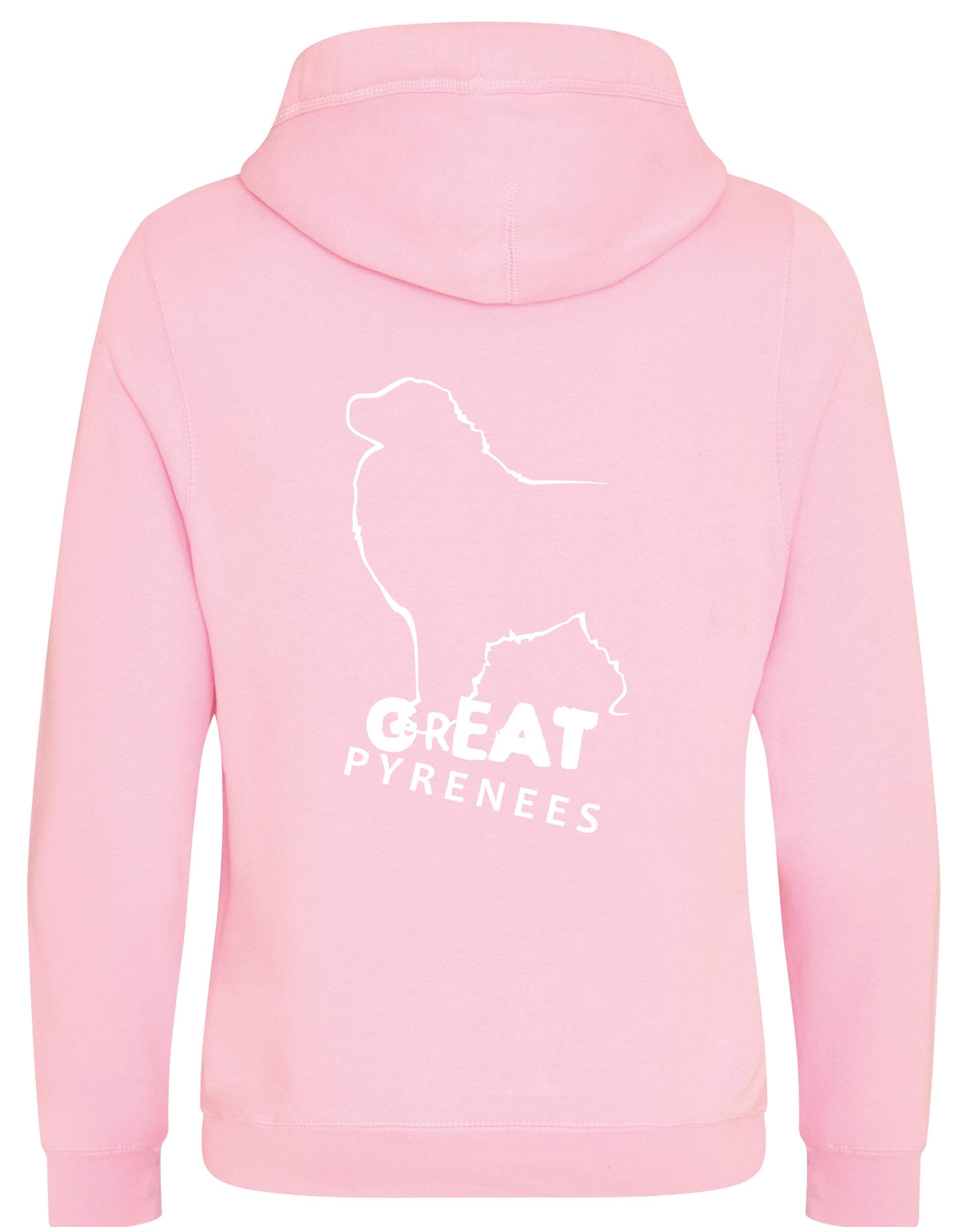 Unisex Crossneck Pullover Hoodie featuring a detailed Great Pyrenees design, brushed fleece interior, and kangaroo pocket for comfort and style.